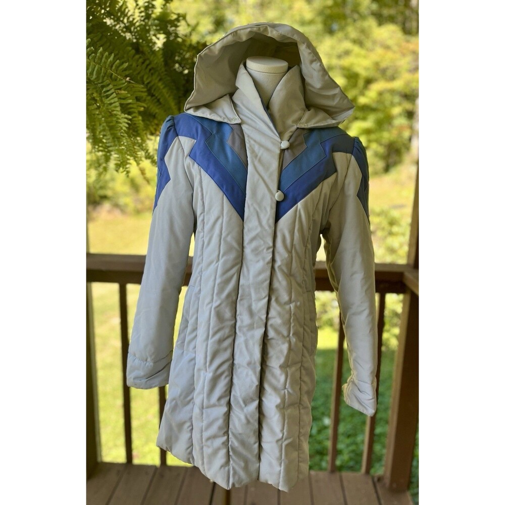 Vintage Mulberry Street Coat Womens M Colorblock Hooded Puffer Ski Jacket 80s